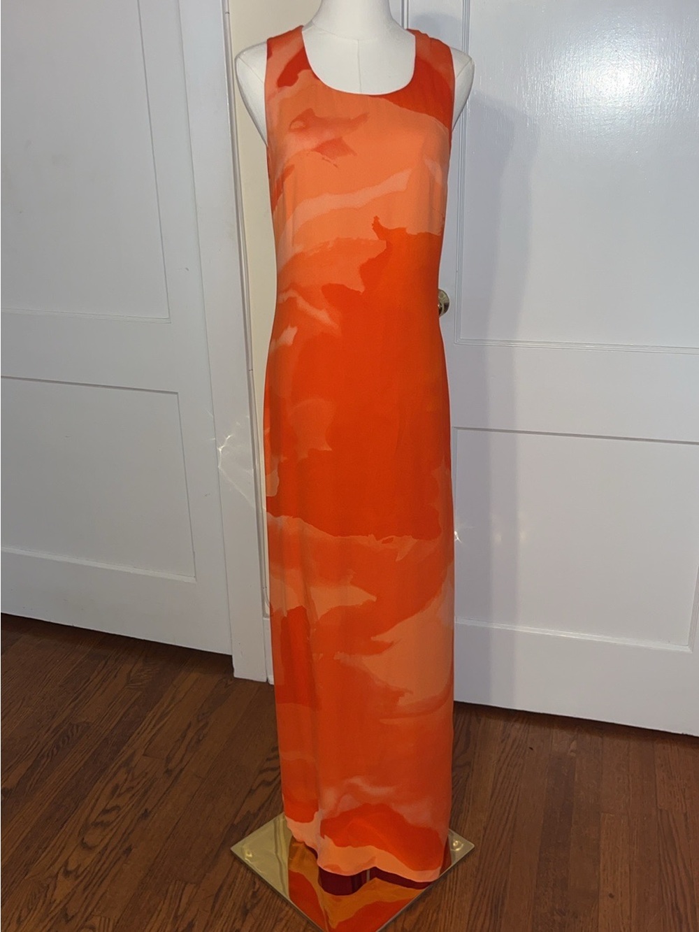 Vintage Christian Lacroix Paris Orange Abstract Print Maxi Dress 6089